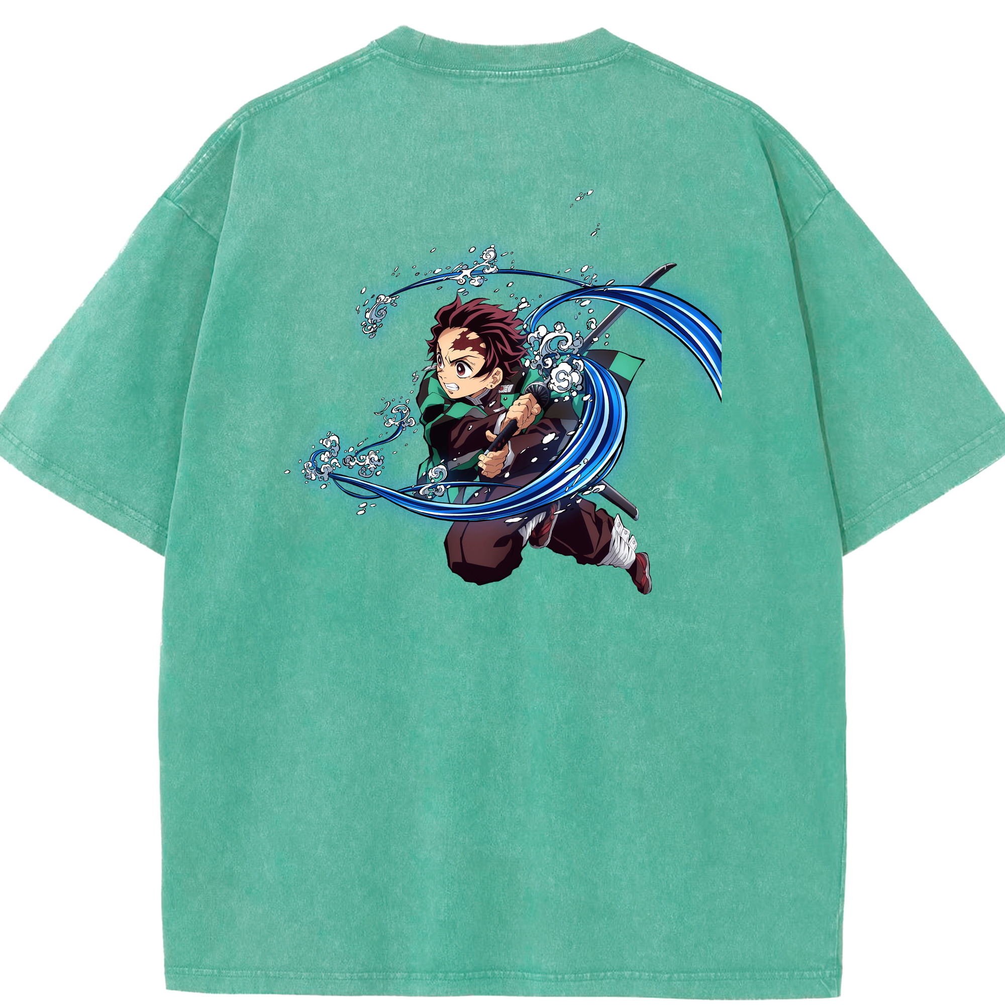 （画像用） 鬼滅の刃 竈門 炭治郎／かまど たんじろう Kamado Tanjirou 綿100% ヴィンテージ風 半袖Tシャツ（背面プリント）